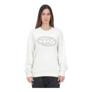 Diesel Kräm Crewneck Sweatshirt med Oval D Logo White, Dam