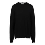 Helmut Lang Slitna-effekt Stickad Crew Neck Tröja Black, Dam