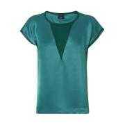 PINKO Satinblus med Georgetteinsats Green, Dam