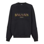 Balmain Vintage Broderad Loose Fit Tröja Black, Herr