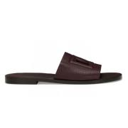 Dolce & Gabbana Burgundy Deerskin Logo Slides Red, Dam