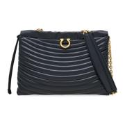 Salvatore Ferragamo Quiltad Axelväska med Gancio Plaque Black, Dam