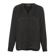 Soaked in Luxury Elegant Svart Blus med V-Hals Black, Dam