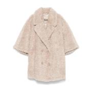 Herno Faux Shearling Double-Breasted Coat Beige, Dam