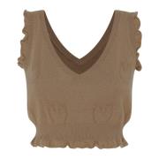 Pinko V-ringad Broderad Cashmere Top Brown, Dam