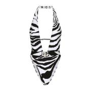 Dolce & Gabbana Zebra Print Halterneck Baddräkt Black, Dam