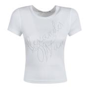 Alexander Wang Vit Logobroderad Bomullst-shirt White, Dam