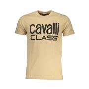 Cavalli Class Beige Bomull Logo Print T-Shirt Beige, Herr