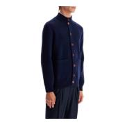 Brunello Cucinelli Dubbelstickad Kofta med Fickor Blue, Herr