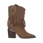 Alma EN Pena Studded Fringed Ankelboots Brown, Dam