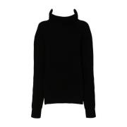 Rick Owens Svart Chunky Stickad Hög Hals Tröja Black, Dam