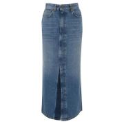 Twinset Denim Midi Kjol Hög Midja Blue, Dam