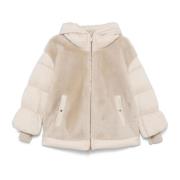 Moorer Faux Fur Hooded Puffer Jacket Beige, Dam