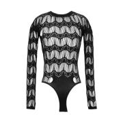 Saint Laurent Spetsig Body med Långärm Black, Dam