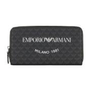 Emporio Armani Logo Print PVC Plånbok Dragkedja Stängning Black, Dam