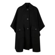 Pinko Svart Cape Kappa med 3/4 Ärmar Black, Dam