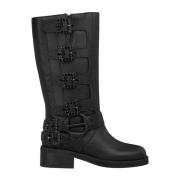 ALMA EN PENA Studded Biker Boot Black, Dam