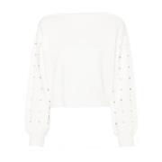 Liu Jo Vit Rhinestone Sweater Cut-Out Stil White, Dam