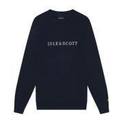 Lyle & Scott Script Jacquard Jumper Blue, Herr