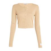 Calvin Klein Jeans Räfflad Kortärmad Topp Beige Beige, Dam