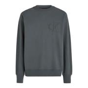 Calvin Klein Jeans Applique Crew Neck Sweatshirt i Grå Gray, Herr