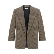 Saint Laurent Rutig Beige Svart Brun Blazer Beige, Dam