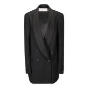 Dries Van Noten Elegant Tuxedo Jacket med Satin Revers Black, Dam