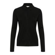 Part Two Svart Blus med Skjortkrage Black, Dam