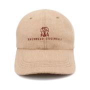 Brunello Cucinelli Lyxig Cashmere Cap med Logobroderi Brown, Herr