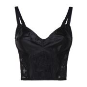 Dolce & Gabbana Svart Satin Korsett Topp Black, Dam