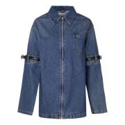 Coperni Denim Oversized Skjorta med Läderdetaljer Blue, Dam