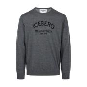 Iceberg Logo Crew-neck Sweater Grå Regular Fit Gray, Herr