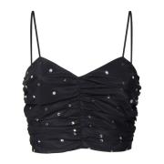 PINKO Svart Limousine Crop Top med Studs Black, Dam