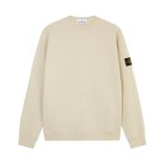 Stone Island Räfflad Crewneck Borstad Bomullsfleece Tröja Beige, Herr