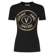 Versace Jeans Couture Svart Bomull T-shirt med Fronttryck Black, Dam