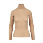 Simona Corsellini Guld Turtleneck Lurex Tulle Sweater Yellow, Dam