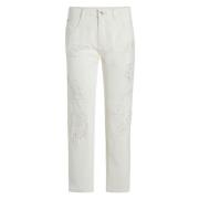 Ermanno Scervino Slitna Boyfriend Jeans med Mesh och Spets White, Dam