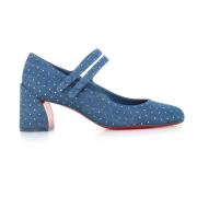 Christian Louboutin Blå Denim Klackar med Strass Blue, Dam