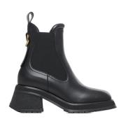 Moncler Svarta Läder Chelsea Ankelboots Black, Dam