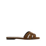 Saint Laurent Slides Sandaler Svart Läder Sommar Brown, Dam