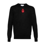 Alexander McQueen Svart Ulltröja med Skull Broderi Black, Herr