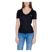 Calvin Klein Jeans Svart V-ringad T-shirt Enfärgat Mönster Black, Dam