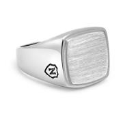 Nialaya Mens Silver Signet Ring with Brushed Steel Gray, Herr