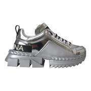 Dolce & Gabbana Silver Läder Super Queen Sneakers Skor Gray, Dam