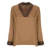 D.Exterior Brun Paljett V-ringad Blus Brown, Dam