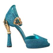 Dolce & Gabbana Blå Bejeweled Häl Sandaler Blue, Dam