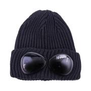 C.p. Company Tunn Ull Beanie med Dubbel Frontlins Detalj Black, Herr