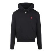 Ami Paris Röd Hjärta Sweatshirt Hoodie Fw24 Black, Herr