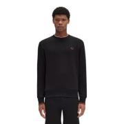 Fred Perry Svart Broderad Logotyp Crew Neck Sweatshirt Black, Herr