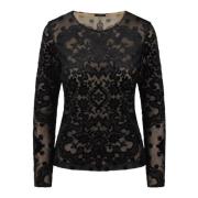 Etro Velvet Jacquard Tulle Top Black, Dam